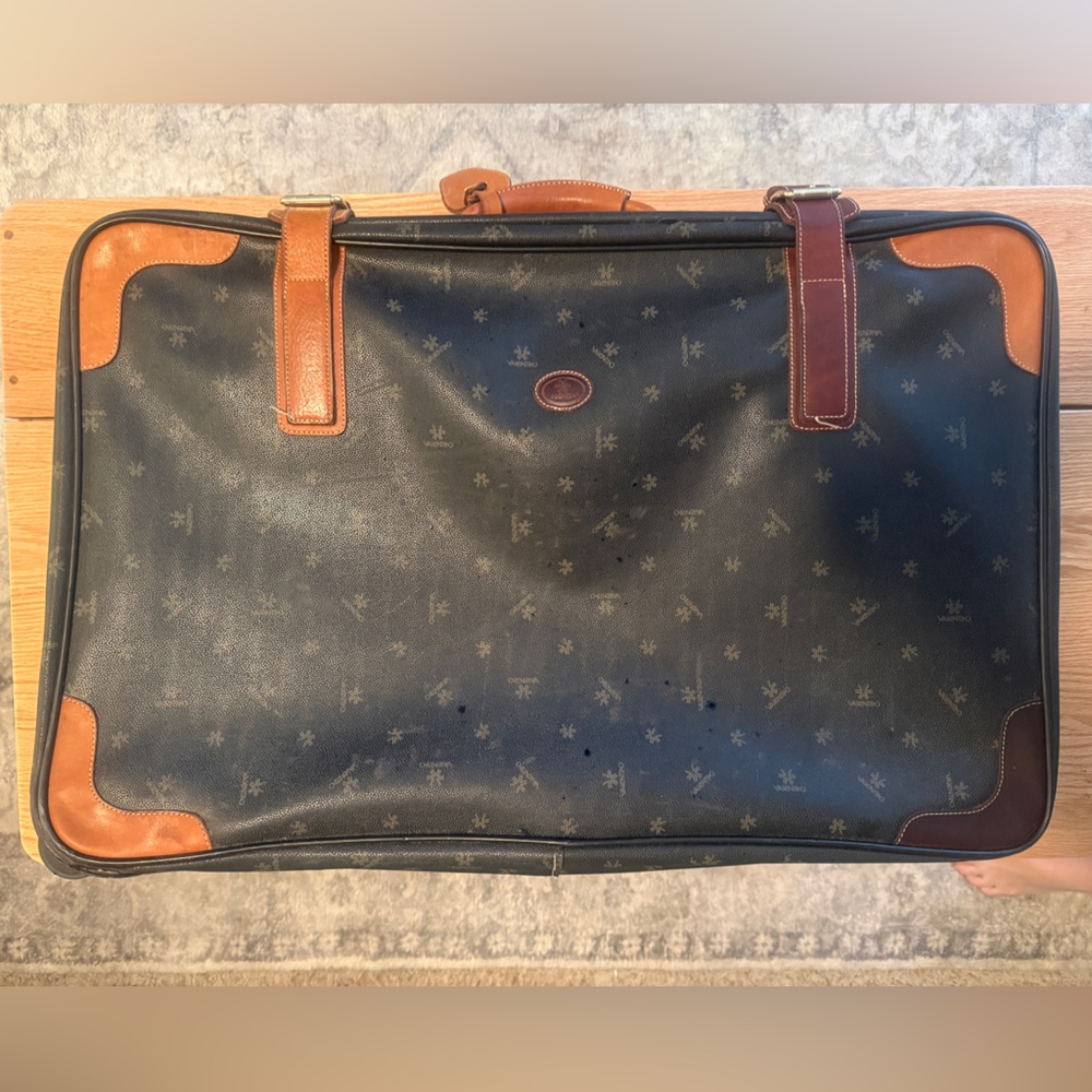 Valentino Vintage Rolling Suitcase Carry-On | Brown Monogram | Wheels + Strap